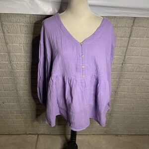 NWT Chic Soul Women's Purple‎ V-Neck Long Sleeve Peplum Textured Blouse Size 1X